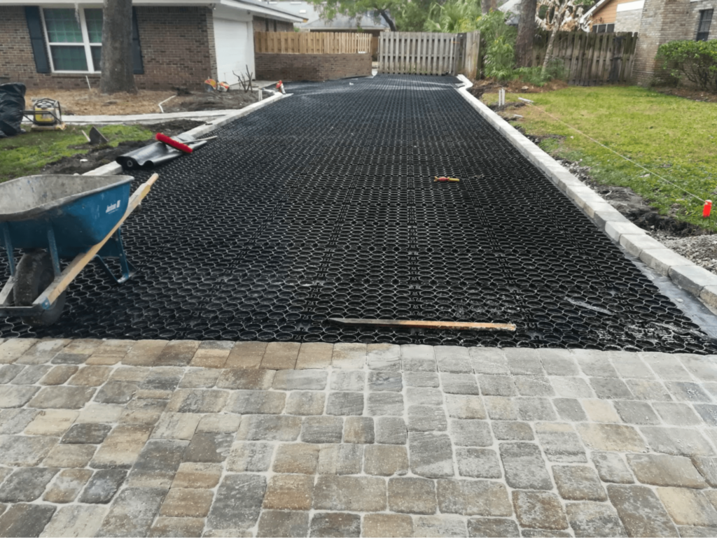 an image of a driveway with permeable pavers introducing RV driveway ideas