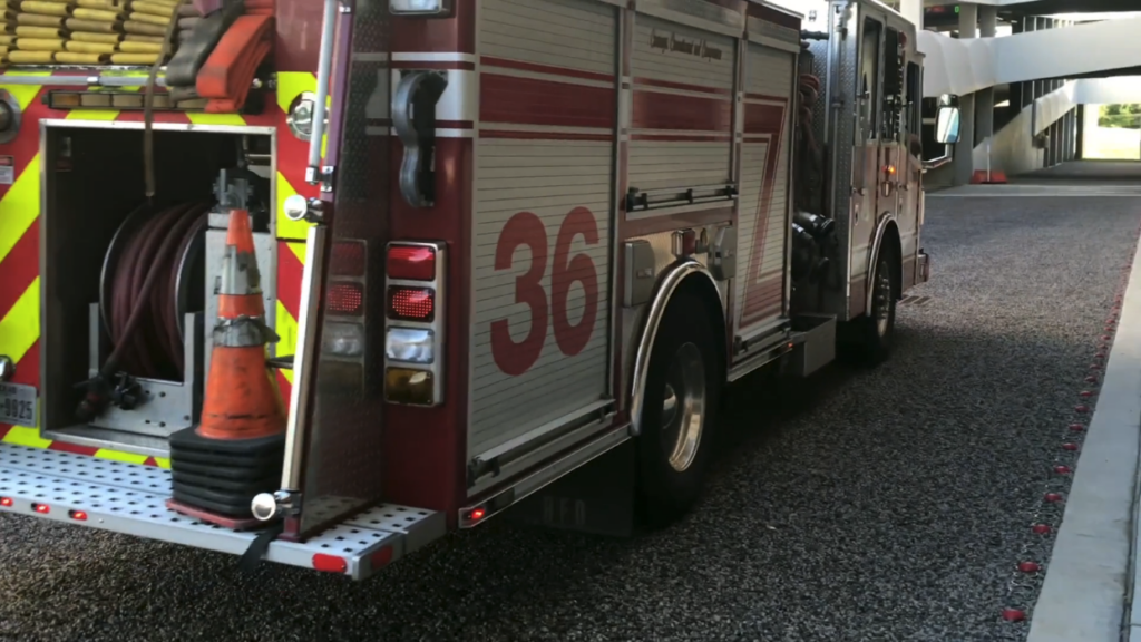 Fire department approval testing of a gravel infill TRUEGRID fire lane marked with SuperSpots