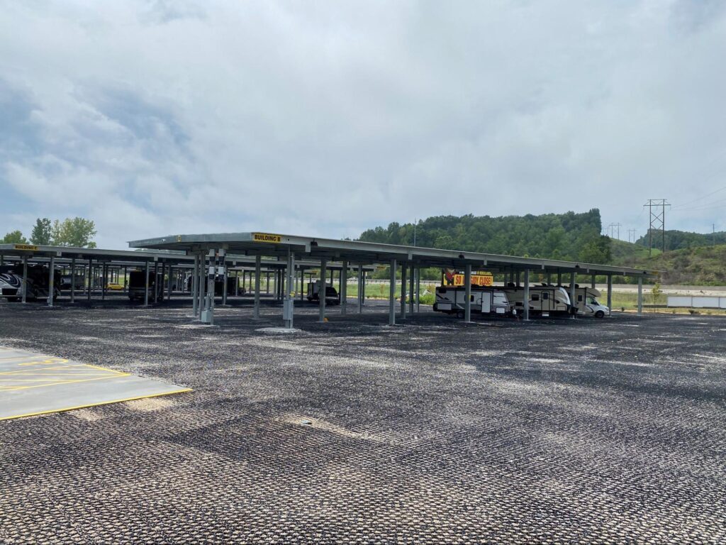 an image of a rental area with permeable pavers used to create rental areas and drive areas