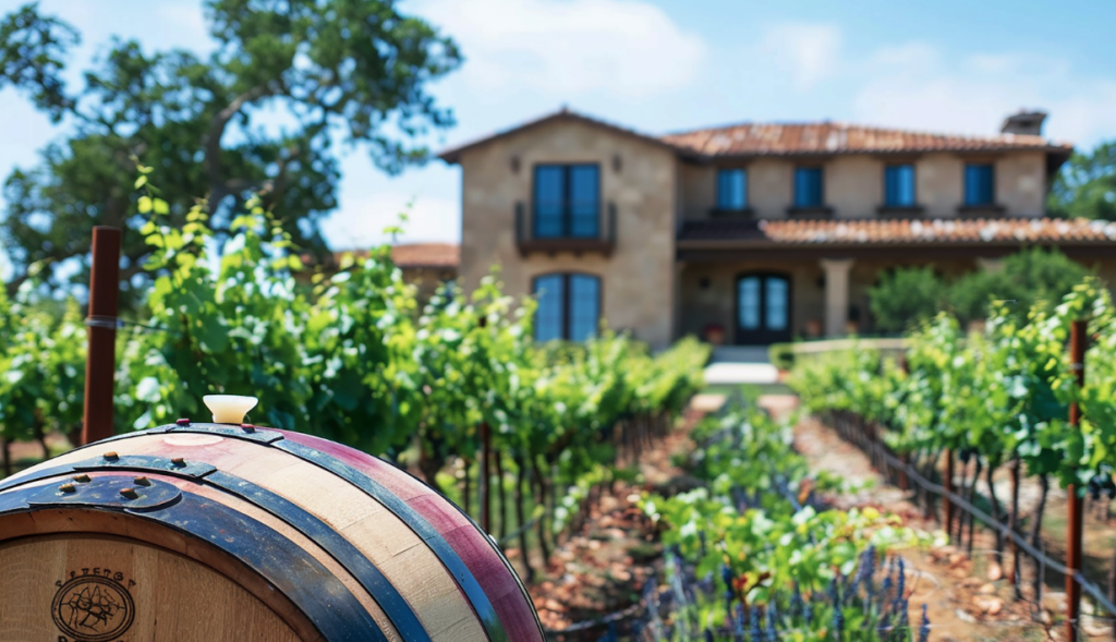 an image of a rustic winery design idea and vineyard